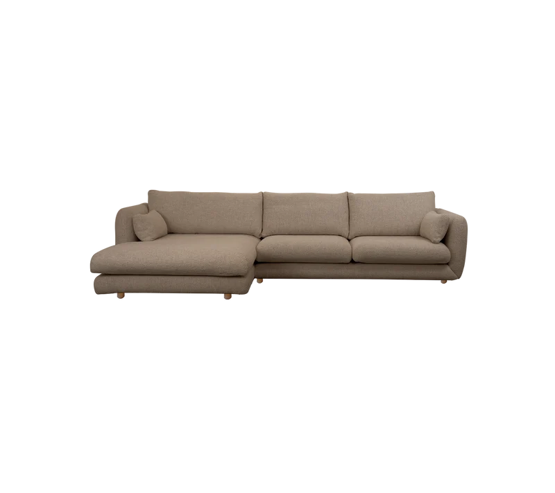 Bloom 2-seater sofa with chaise longue, right and teak legs