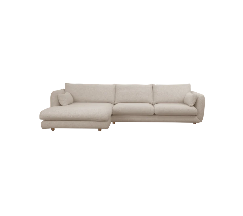 Bloom 2-seater sofa with chaise longue, right and teak legs