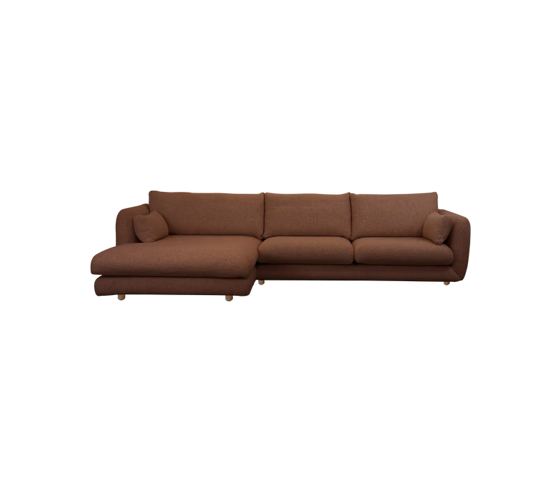 Bloom 2-seater sofa with chaise longue, right and teak legs