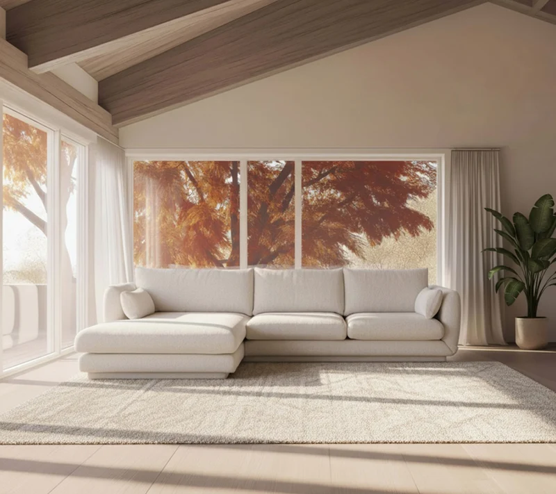 Bloom 2-seater sofa with chaise longue, right and plinth