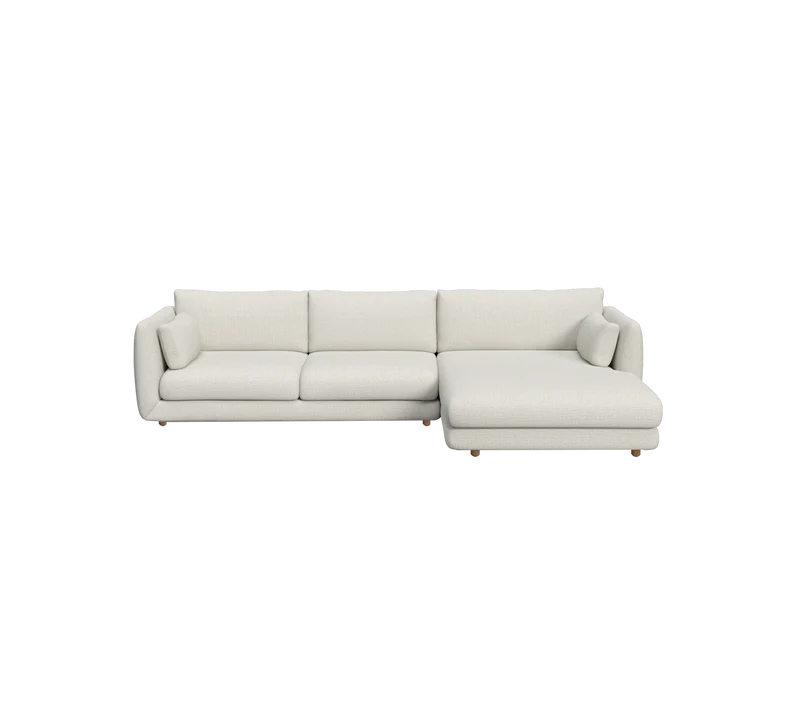 Bloom 2-seater sofa with chaise longue, left and teak legs