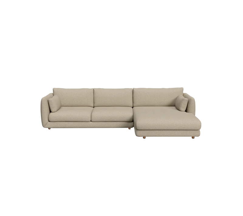 Bloom 2-seater sofa with chaise longue, left and teak legs