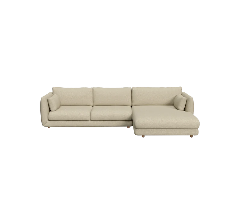Bloom 2-seater sofa with chaise longue, left and teak legs