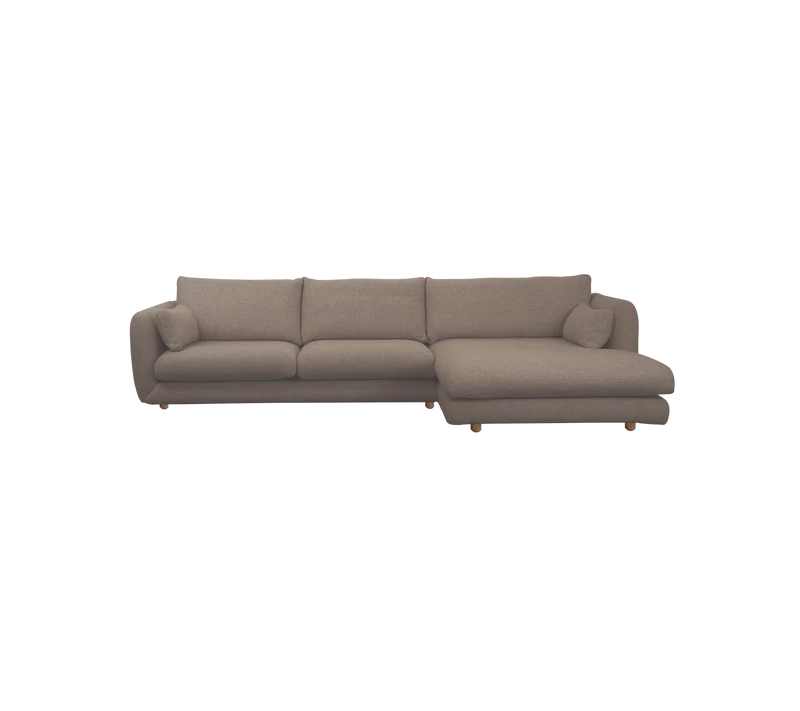 Bloom 2-seater sofa with chaise longue, left and teak legs