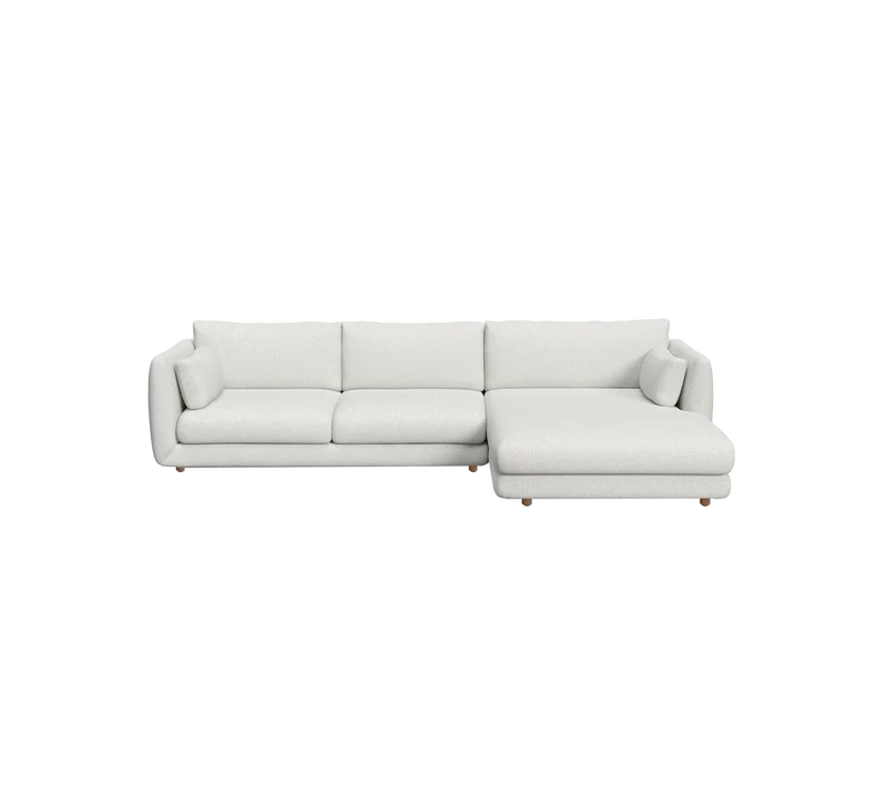 Bloom 2-seater sofa with chaise longue, left and teak legs