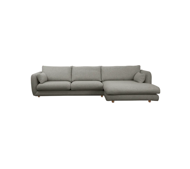 Bloom 2-seater sofa with chaise longue, left and teak legs