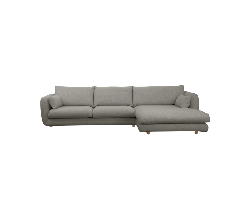 Bloom 2-seater sofa with chaise longue, left and teak legs