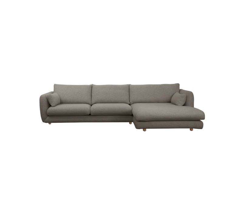 Bloom 2-seater sofa with chaise longue, left and teak legs