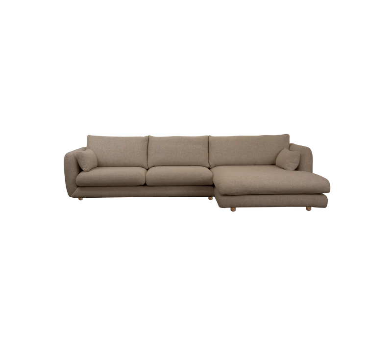 Bloom 2-seater sofa with chaise longue, left and teak legs
