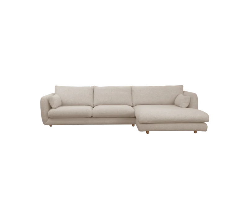 Bloom 2-seater sofa with chaise longue, left and teak legs