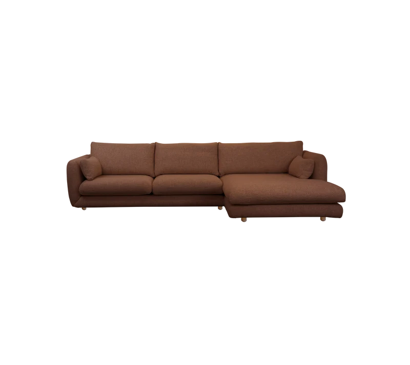 Bloom 2-seater sofa with chaise longue, left and teak legs