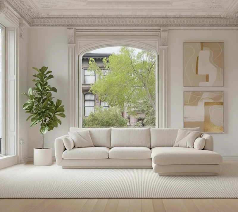 Bloom 2-seater sofa with chaise longue, left and plinth