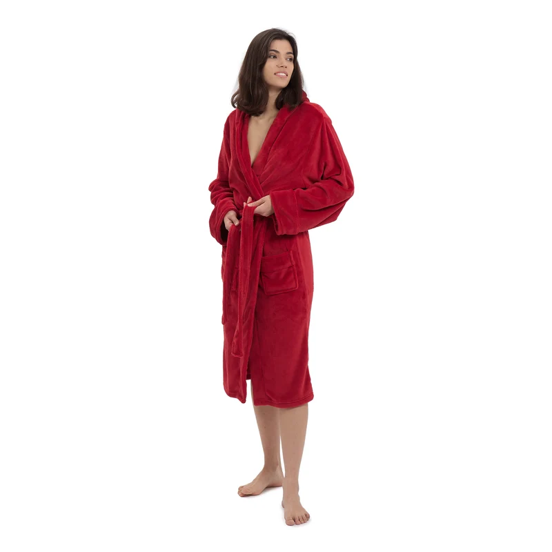 LUMALAND Luxury Mikrofaser Bademantel mit Kapuze für Damen und Herren - Rot - Größe XXL