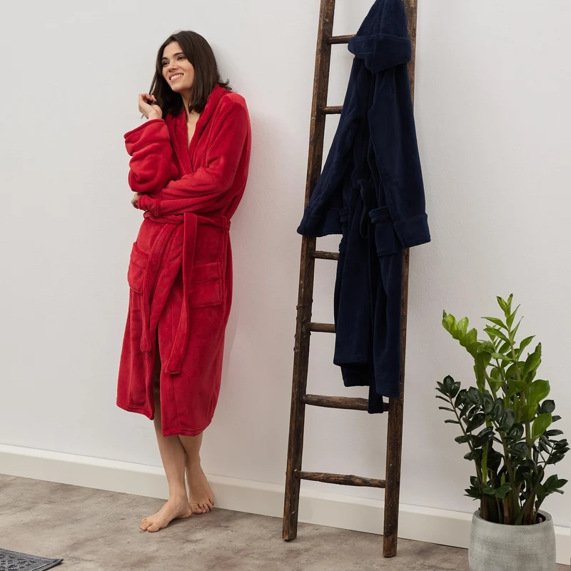 LUMALAND Luxury Mikrofaser Bademantel mit Kapuze für Damen und Herren - Rot - Größe XXL