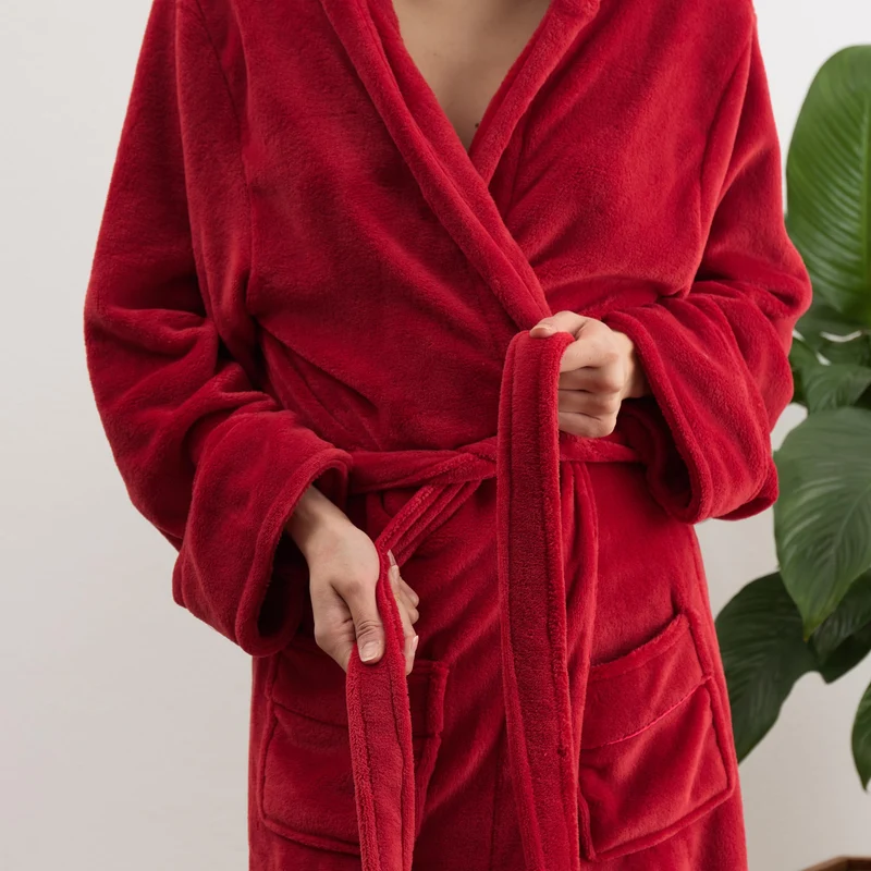 LUMALAND Luxury Mikrofaser Bademantel mit Kapuze für Damen und Herren - Rot - Größe XXL