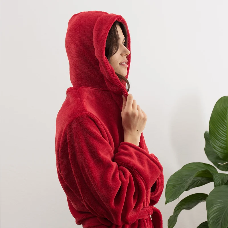 LUMALAND Luxury Mikrofaser Bademantel mit Kapuze für Damen und Herren - Rot - Größe XXL