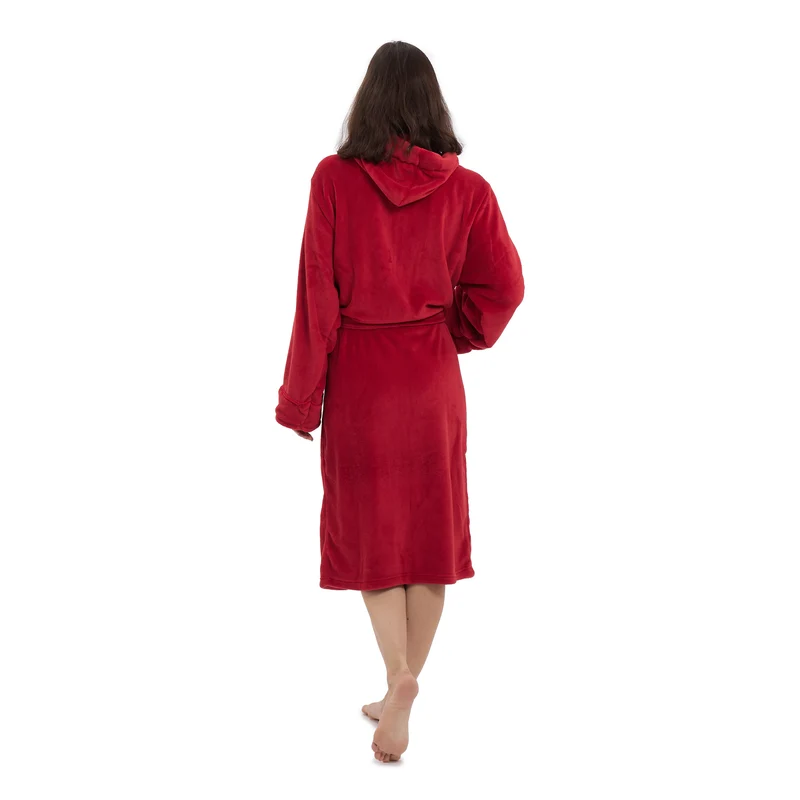 LUMALAND Luxury Mikrofaser Bademantel mit Kapuze für Damen und Herren - Rot - Größe XXL
