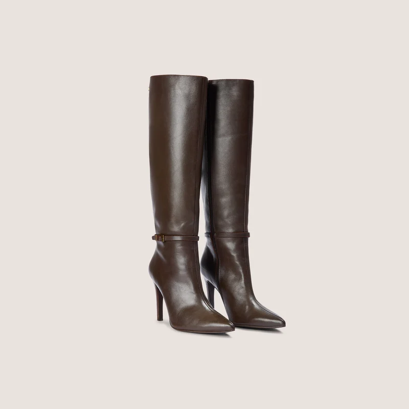 Juni Knee-High Leather Boots - Dark Brown