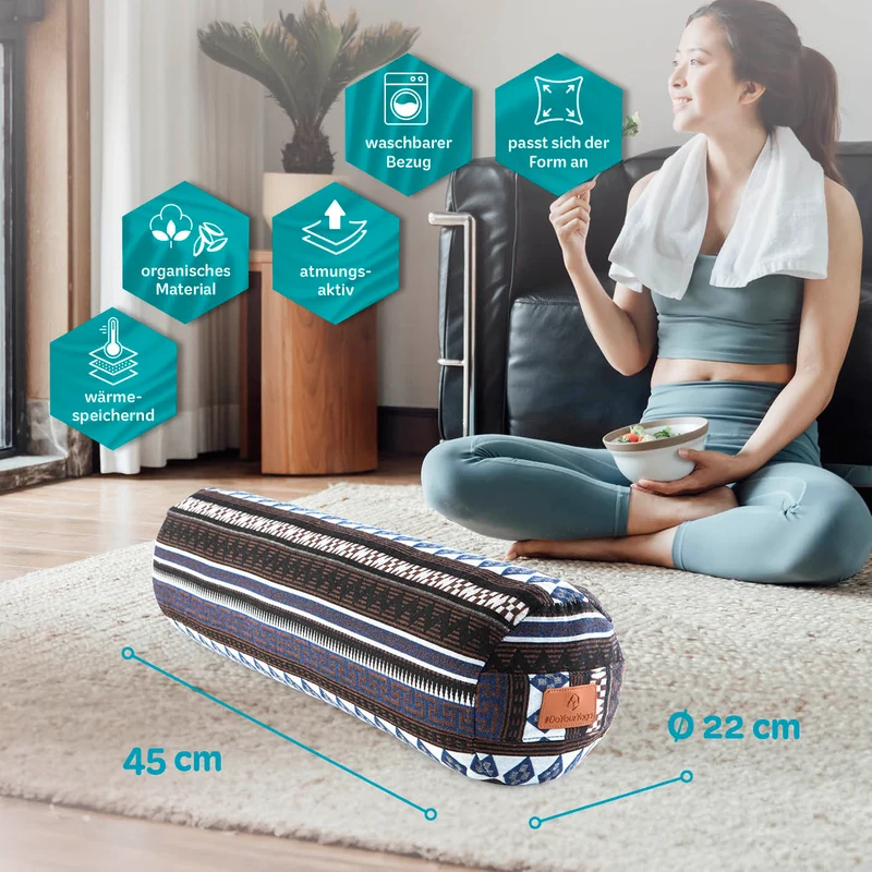 #DoYourYoga Yoga-Bolster Tarik - gefüllt mit Bio-Dinkelspelz - 68 x 22 x 22 cm - Style 11