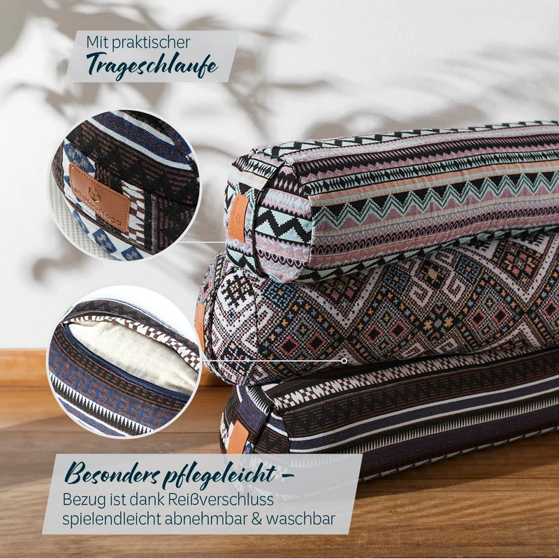 #DoYourYoga Yoga-Bolster Tarik - gefüllt mit Bio-Dinkelspelz - 68 x 22 x 22 cm - Style 11