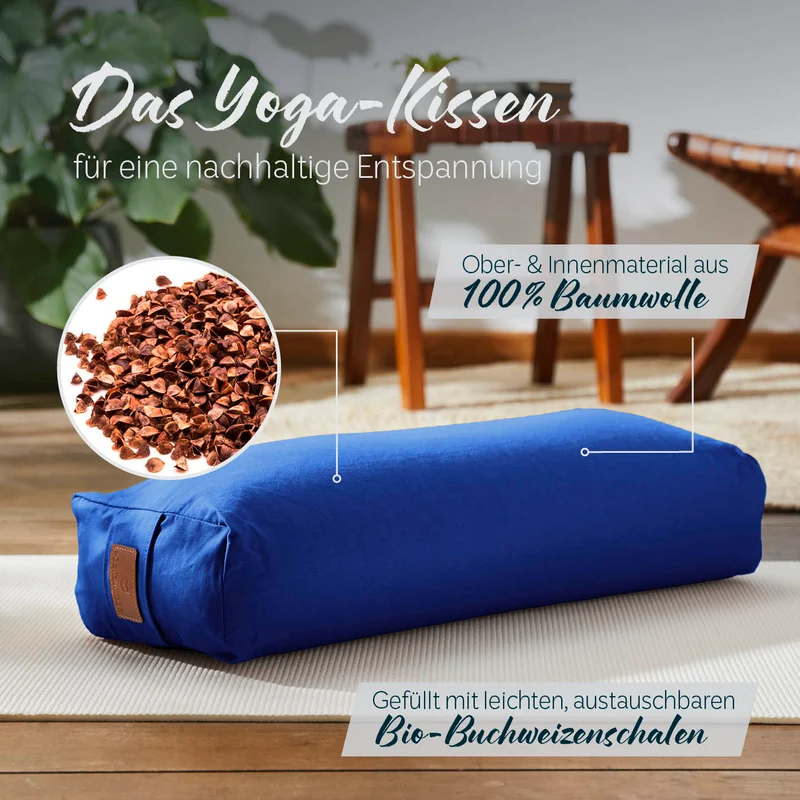 #DoYourYoga Yoga-Bolster Paravati - gefüllt mit Bio-Buchweizenschalen - 67x22x13cm - Navyblau