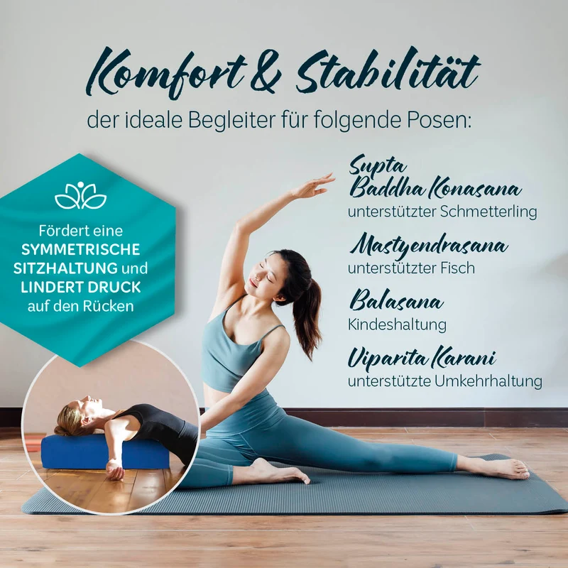 #DoYourYoga Yoga-Bolster Paravati - gefüllt mit Bio-Buchweizenschalen - 67x22x13cm - Navyblau