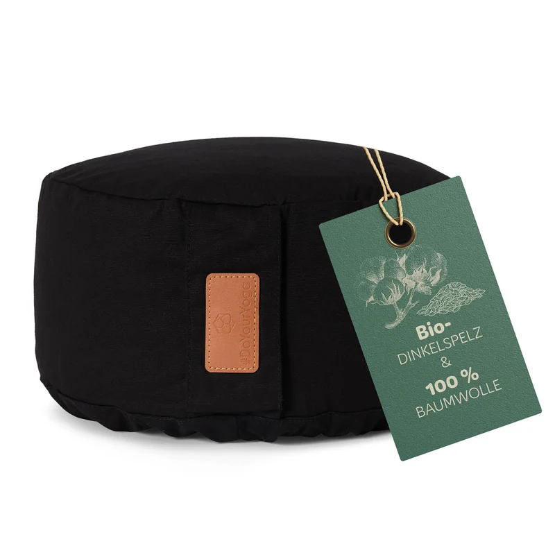 #DoYourYoga Yoga-Kissen Vishnu - gefüllt mit Bio-Dinkelspelz - Rund 30 x 30 x 15 cm - Schwarz
