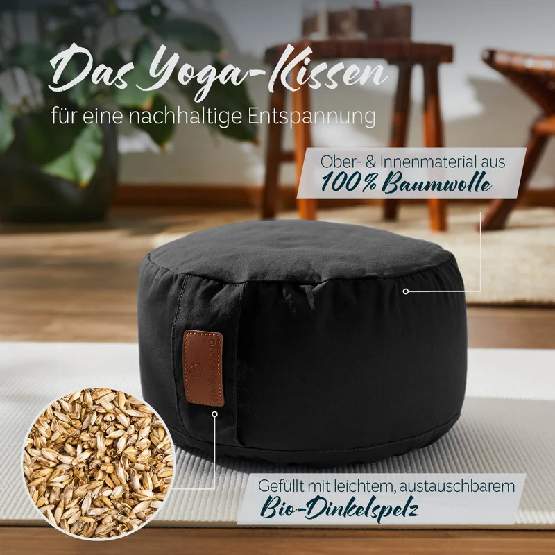 #DoYourYoga Yoga-Kissen Vishnu - gefüllt mit Bio-Dinkelspelz - Rund 30 x 30 x 15 cm - Schwarz