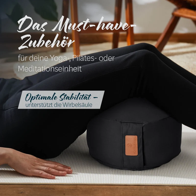 #DoYourYoga Yoga-Kissen Vishnu - gefüllt mit Bio-Dinkelspelz - Rund 30 x 30 x 15 cm - Schwarz