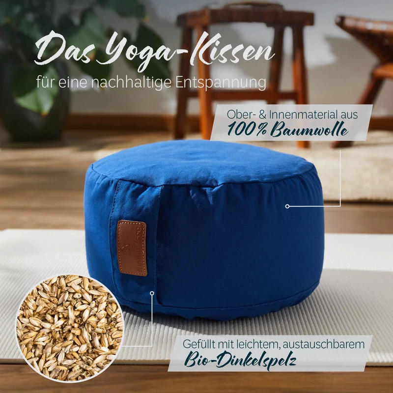 #DoYourYoga Yoga-Kissen Vishnu - gefüllt mit Dinkelspelz - Rund - Navyblau