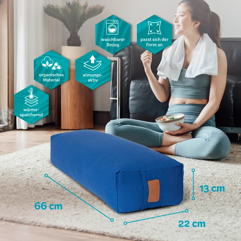 #DoYourYoga Yoga-Bolster Paravati - gefüllt mit Bio-Dinkelspelz - 67 x 22 x 13 cm - Navyblau