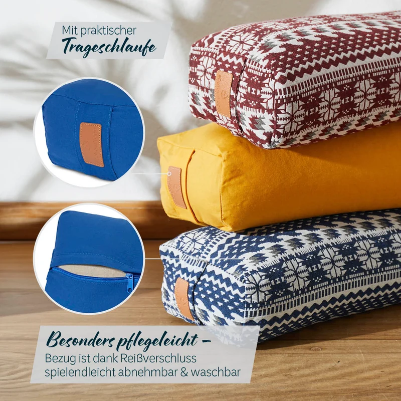 #DoYourYoga Yoga-Bolster Paravati - gefüllt mit Bio-Dinkelspelz - 67 x 22 x 13 cm - Navyblau