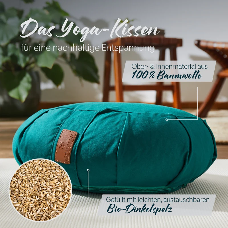 #DoYourYoga Yoga-Kissen Ganesh - gefüllt mit Bio-Dinkelspelz - Halbmond 45 x 30 x 14 cm - Dunkelgrün