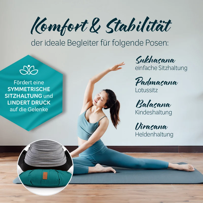 #DoYourYoga Yoga-Kissen Ganesh - gefüllt mit Bio-Dinkelspelz - Halbmond 45 x 30 x 14 cm - Dunkelgrün