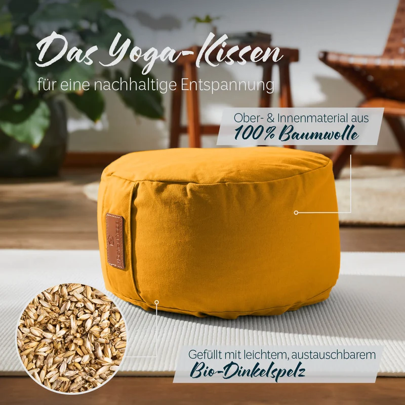 #DoYourYoga Yoga-Kissen Vishnu - gefüllt mit Dinkelspelz - Rund - Currygelb