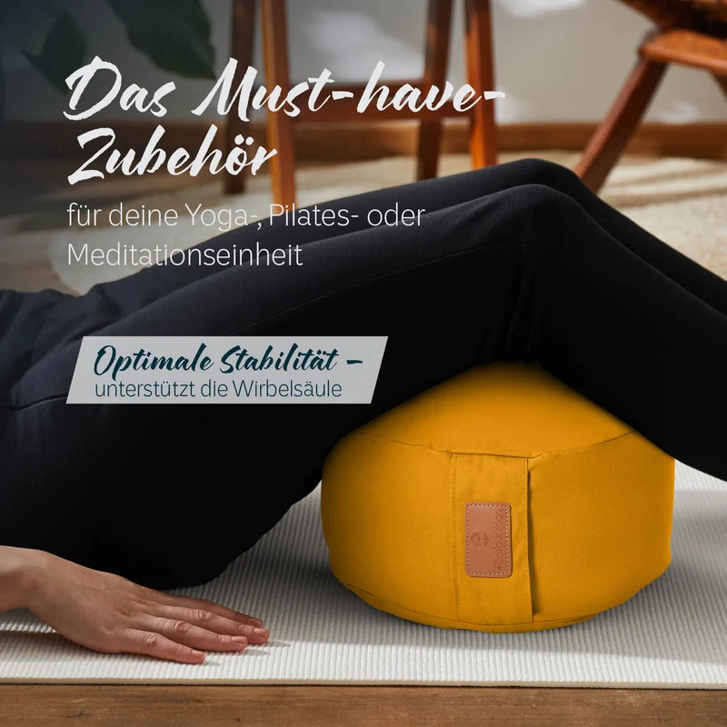 #DoYourYoga Yoga-Kissen Vishnu - gefüllt mit Dinkelspelz - Rund - Currygelb