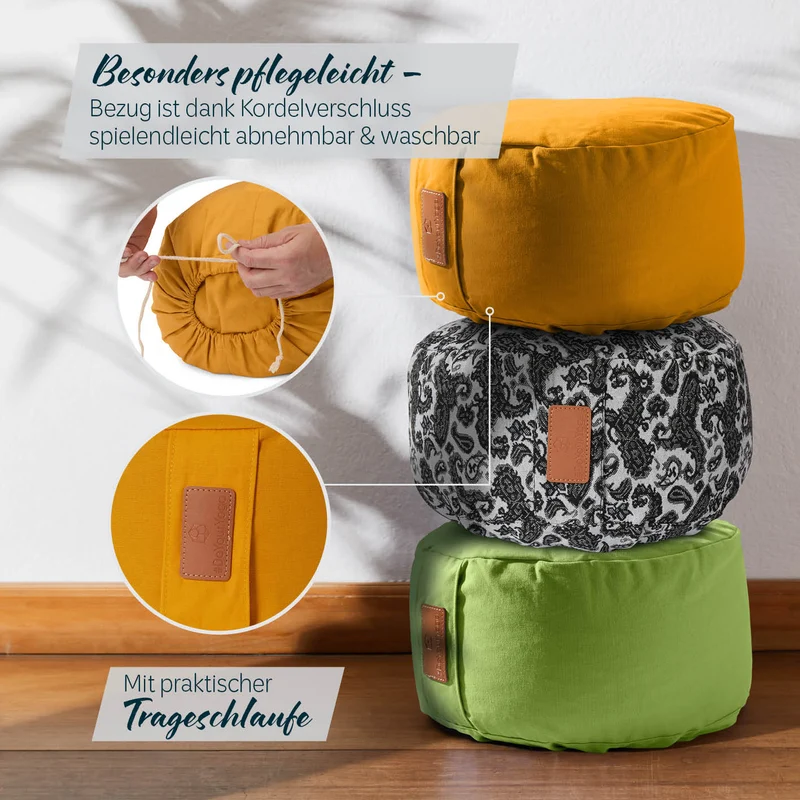 #DoYourYoga Yoga-Kissen Vishnu - gefüllt mit Dinkelspelz - Rund - Currygelb