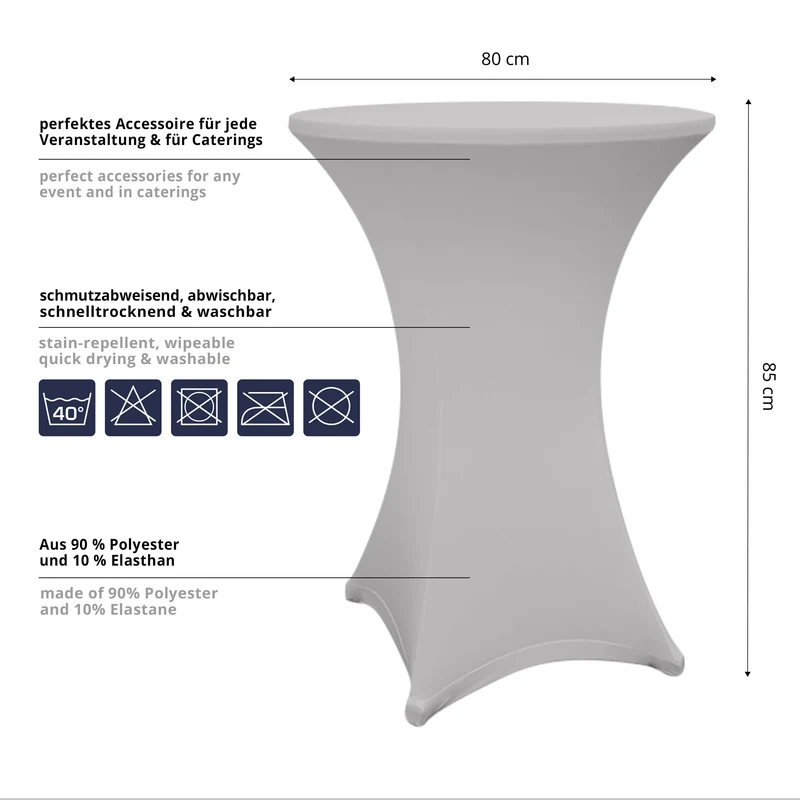 LUMALAND Stehtischhusse - Tisch Bezug - Husse - Ø 80-85 cm - Silbergrau - 10er-Set