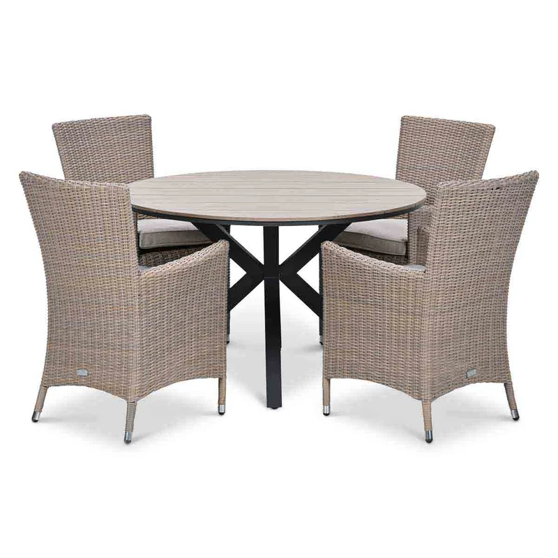 Garden Impressions Costa/Edison tuinset 4 pers ronde tafel met wicker stoelen