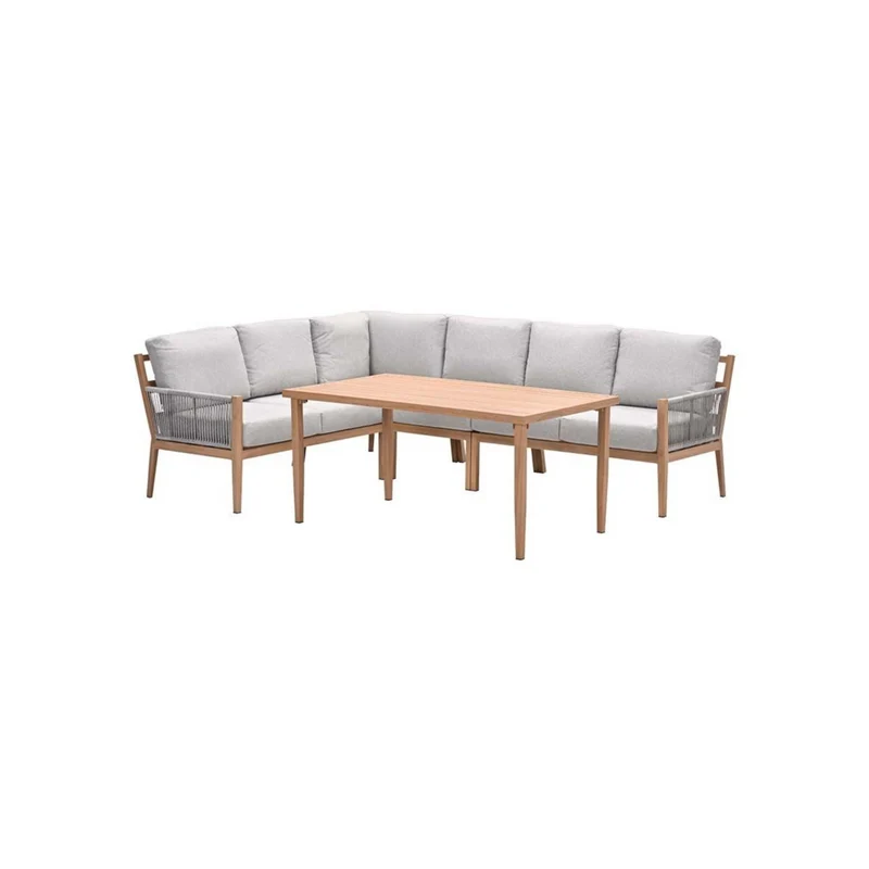 Sardinia lounge-diningset - aluminium met houtlook - 7-persoons - Garden Impressions