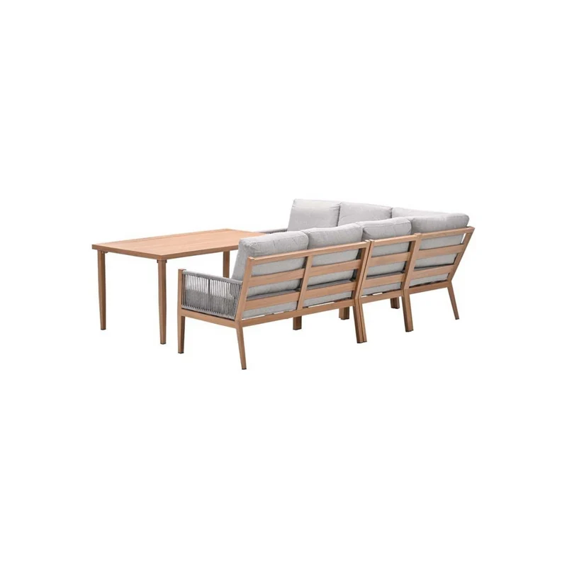 Sardinia lounge-diningset - aluminium met houtlook - 7-persoons - Garden Impressions