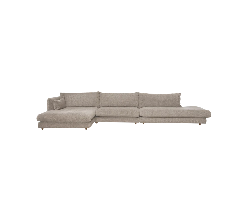 Bloom 3-seater sofa with chaise longue right, open-end and teak legs