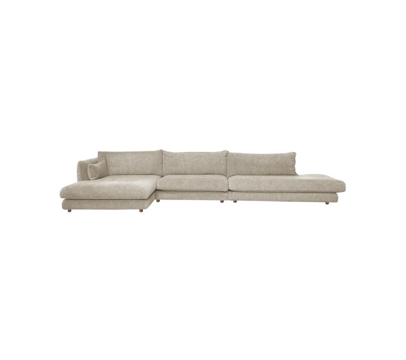 Bloom 3-seater sofa with chaise longue right, open-end and teak legs