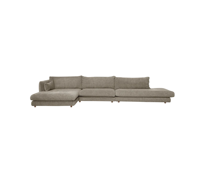 Bloom 3-seater sofa with chaise longue right, open-end and teak legs