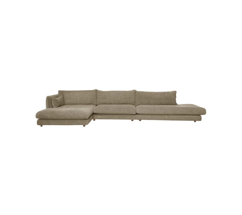 Bloom 3-seater sofa with chaise longue right, open-end and teak legs