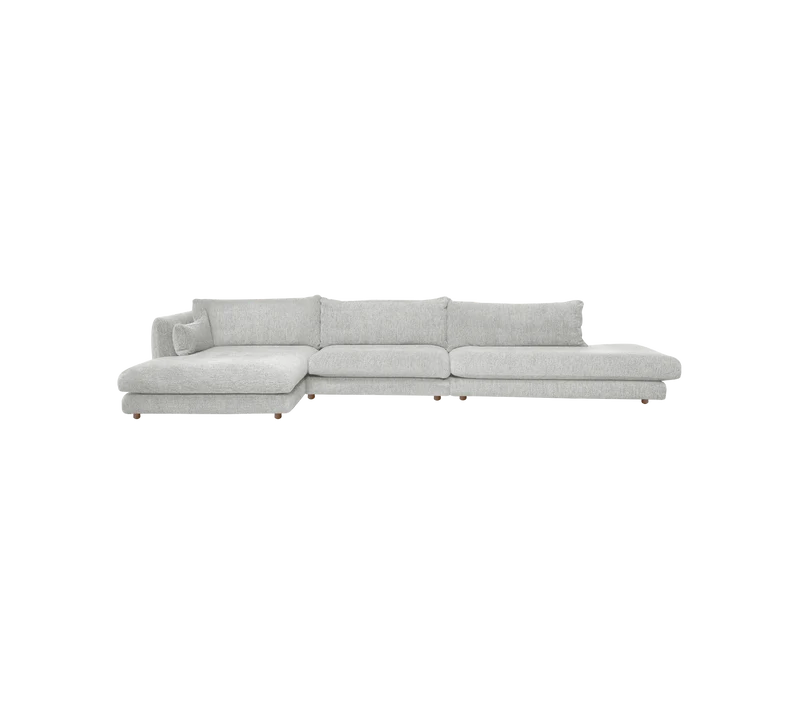 Bloom 3-seater sofa with chaise longue right, open-end and teak legs