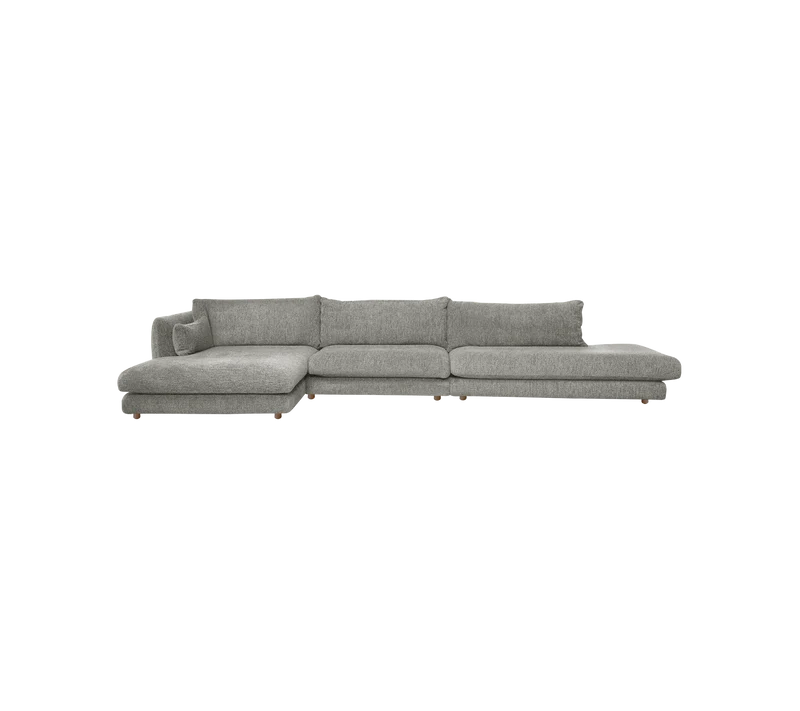 Bloom 3-seater sofa with chaise longue right, open-end and teak legs