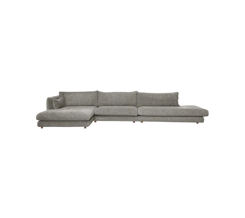 Bloom 3-seater sofa with chaise longue right, open-end and teak legs