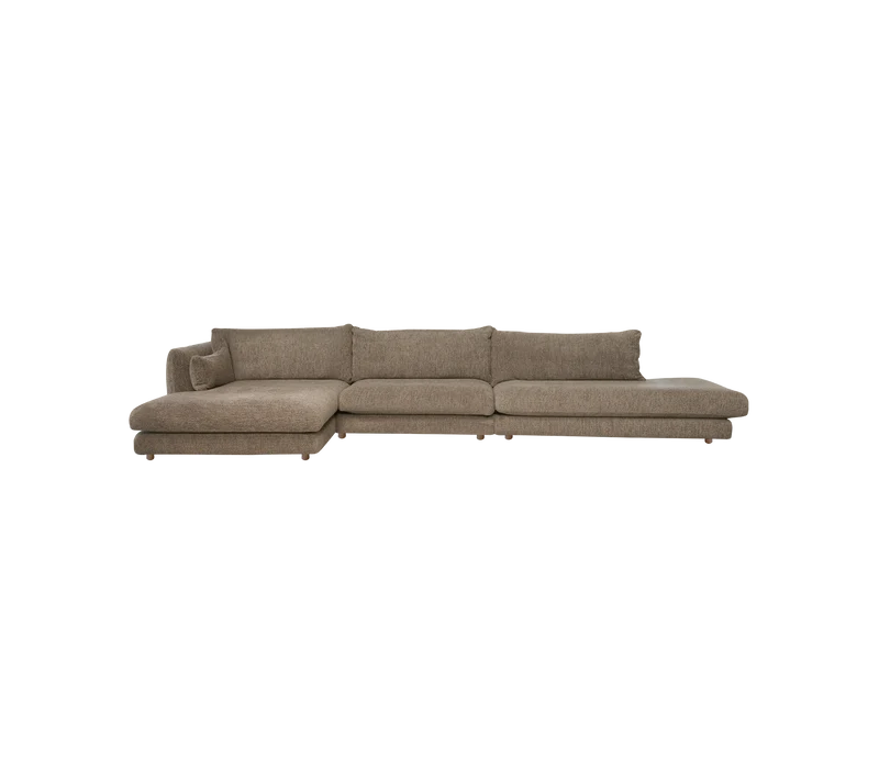 Bloom 3-seater sofa with chaise longue right, open-end and teak legs