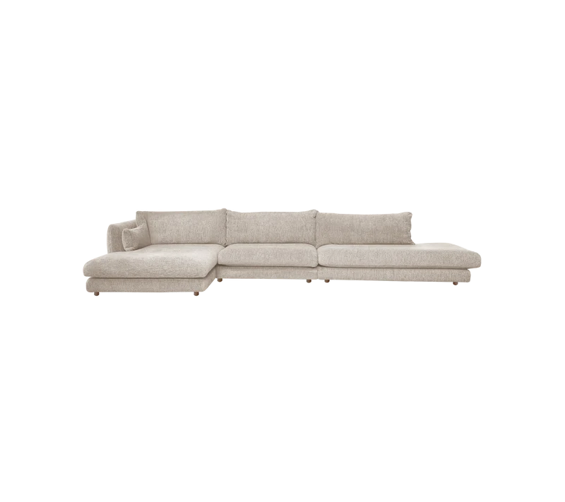 Bloom 3-seater sofa with chaise longue right, open-end and teak legs